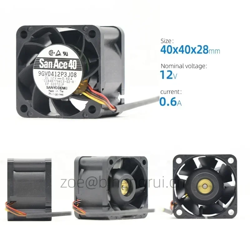 Mini Fan Sanyo 9GV0412P3J08 12V DC 0.60A 40x40x28mm 4cm 4wires Fanuc Equipment Mini Server Axial Fan Mini Fan Sanyo 9GV0412P3J08 12V DC 0.60A 40x40x28mm 4cm 4wires Fanuc Equipment Mini Server Axial Fan