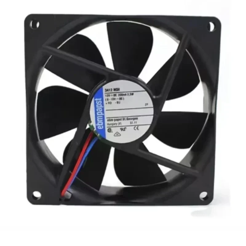 ebmpapst 3412NGH 9225 92x92x25mm 9cm 12V DC 2.5W 55.3CFM 3000RPM Sleeve Bearing Axial Fan ebmpapst 3412NGH 9225 92x92x25mm 9cm 12V DC 2.5W 55.3CFM 3000RPM Sleeve Bearing Axial Fan