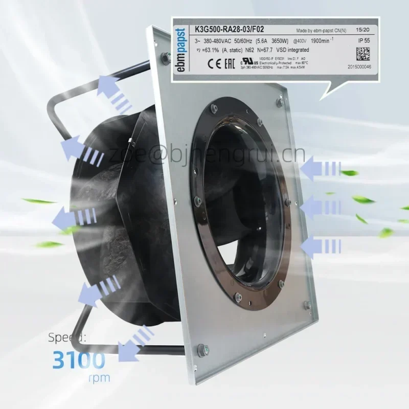 ebmpapst K3G500-RA28-03 400V AC 3600W 5.5A 1900RPM AHU Air Handling Unit HVAC Air Conditioner Fan K3G500-RA28-03/F02 ebmpapst K3G500-RA28-03 400V AC 3600W 5.5A 1900RPM AHU Air Handling Unit HVAC Air Conditioner Fan K3G500-RA28-03/F02