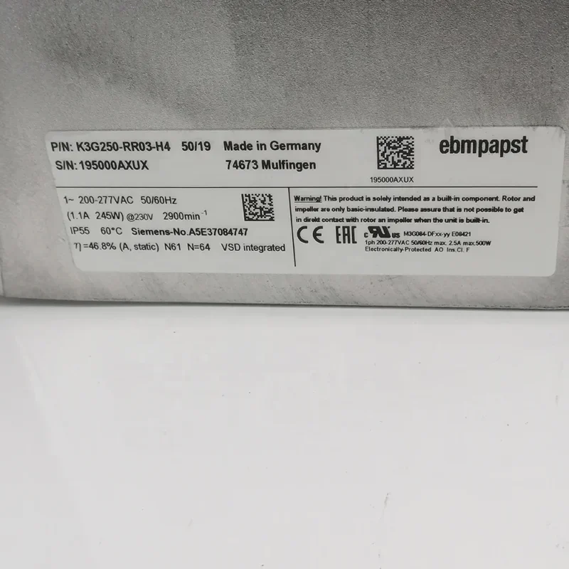ebmpapst K3G250-RR03-H4 230VAC 245W IP55 1.1A 2900RPM GR25V-6IK.BD.1R GR25V-6IK.BF.1R Siemens 1PH818/1PH822 Spindle Servo Motor ebmpapst K3G250-RR03-H4 230VAC 245W IP55 1.1A 2900RPM GR25V-6IK.BD.1R GR25V-6IK.BF.1R Siemens 1PH818/1PH822 Spindle Servo Motor