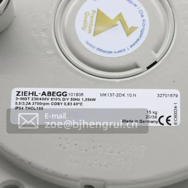 Ziehl-abegg MK137-2DK.10.N 109216H 107060H 230/400V AC 1.25KW 2700RPM Siemens Motor Centrifugal Fan Spare Parts Ziehl-abegg MK137-2DK.10.N 109216H 107060H 230/400V AC 1.25KW 2700RPM Siemens Motor Centrifugal Fan Spare Parts