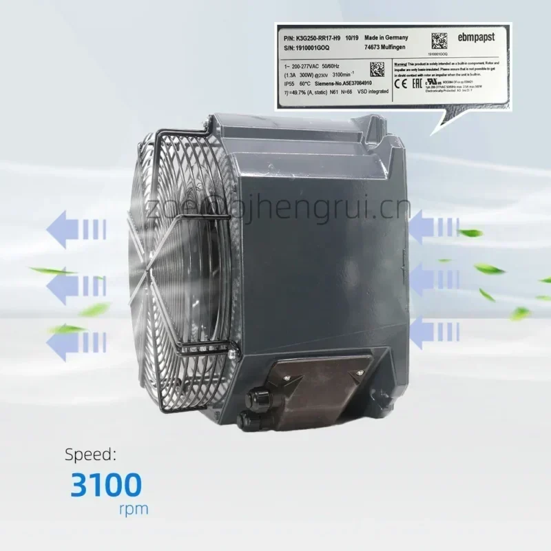 ebmpapst K3G250-RR17-H9 430597755 230V AC 300W Siemens EC Single Intake Supply Centrifugal Fan With Support Bracket ebmpapst K3G250-RR17-H9 430597755 230V AC 300W Siemens EC Single Intake Supply Centrifugal Fan With Support Bracket