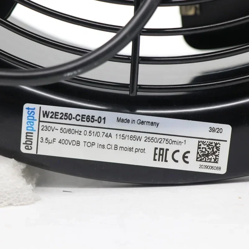 ebmpapst 230V AC 115W W2E250-CE65-01 250mm 1024.13CFM 2550RPM IP44 External Rotor Wind Power Turbine Axial Fan ebmpapst 230V AC 115W W2E250-CE65-01 250mm 1024.13CFM 2550RPM IP44 External Rotor Wind Power Turbine Axial Fan