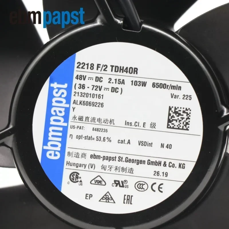 ebmpapst 2218F/2TDH40R-225 2218F/2TDH40R-230/A01 2218F/2TDH40R-227/A01 48V DC 103W 2.15A 1220m3/h 6500RPM Fan ebmpapst 2218F/2TDH40R-225 2218F/2TDH40R-230/A01 2218F/2TDH40R-227/A01 48V DC 103W 2.15A 1220m3/h 6500RPM Fan