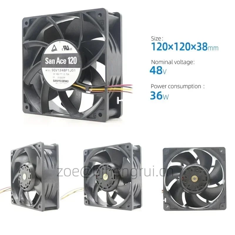 Sanyo 9GV1248P1J01 48V DC 36W 120x120x38mm 0.75A 225CFM 6400RPM Server Axial Fan Sanyo 9GV1248P1J01 48V DC 36W 120x120x38mm 0.75A 225CFM 6400RPM Server Axial Fan