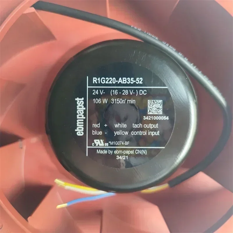 ebmpapst R1G220-AB35-52 24V DC 220mm 620.9CFM 106W 76dBA 3150RPM Centrifugal Fan ebmpapst R1G220-AB35-52 24V DC 220mm 620.9CFM 106W 76dBA 3150RPM Centrifugal Fan