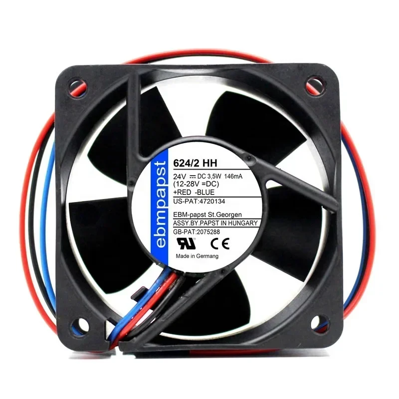 ebmpapst 624/2HH 6025 24V DC 6cm 60x60x25mm 3.5W 33CFM 8200RPM Axial Fan for Drive Module