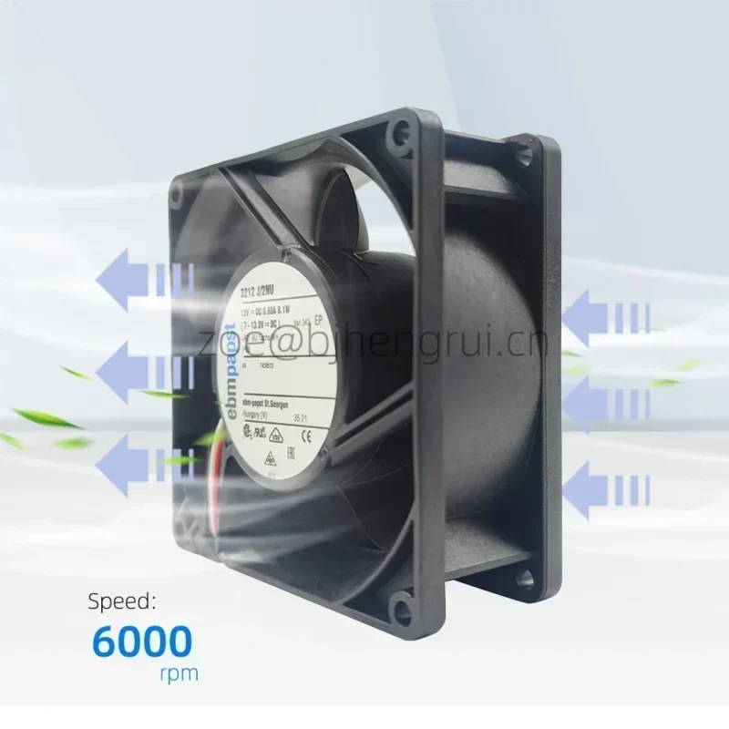 ebmpapst 3212J 92x38mm 12V DC 8.1W 6A 76.5CFM 6000RPM Speed Signal Axial Fan 3212J/2NU-343 ebmpapst 3212J 92x38mm 12V DC 8.1W 6A 76.5CFM 6000RPM Speed Signal Axial Fan 3212J/2NU-343