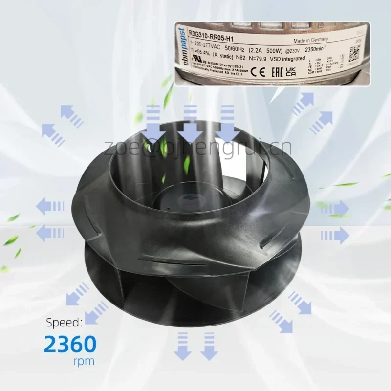 ebmpapst R3G310-RR05-H1 M3G084-DF 230VAC 500W 310mm 2360RPM 2400m3/h Air Purification Centrifugal Fan ebmpapst R3G310-RR05-H1 M3G084-DF 230VAC 500W 310mm 2360RPM 2400m3/h Air Purification Centrifugal Fan