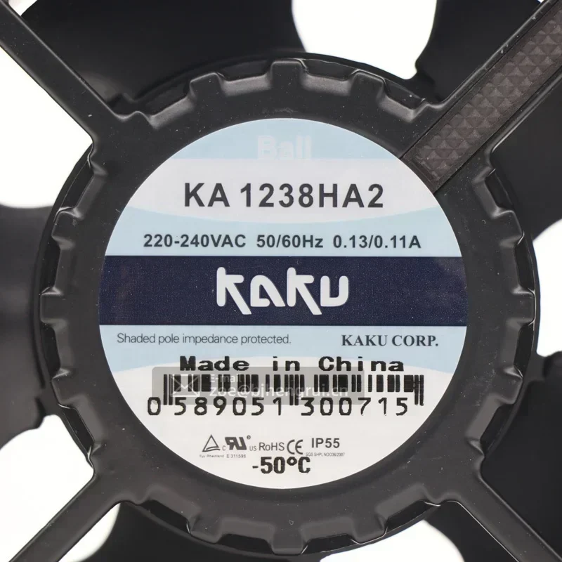 KAKU KA1238HA2-S-T 220V-240VAC 0.13A 21/18W 120x120x38mm 2700/3100RPM IP68 Small Chassis Axial Fan KAKU KA1238HA2-S-T 220V-240VAC 0.13A 21/18W 120x120x38mm 2700/3100RPM IP68 Small Chassis Axial Fan