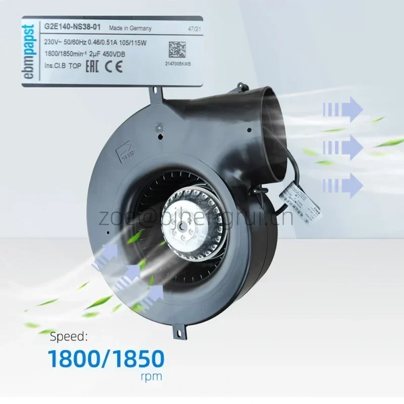 ebmpapst G2E140-NS38-01 230V AC 0.46A/0.51A 105W/115W 1800RPM/1850RPM Ambulance Press Blower Centrifugal Fan ebmpapst G2E140-NS38-01 230V AC 0.46A/0.51A 105W/115W 1800RPM/1850RPM Ambulance Press Blower Centrifugal Fan