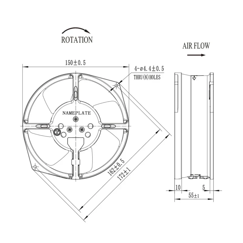 K-AC17055HB2T 172x150x55mm 230V 46/50W 2850/3300rpm 250/293CFM Axial Fan K-AC17055HB2T 172x150x55mm 230V 46/50W 2850/3300rpm 250/293CFM Axial Fan