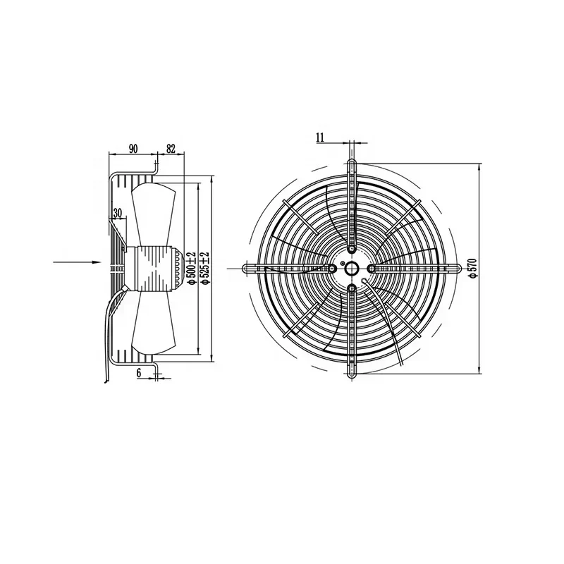 K-AC500-S400-14-A 500mm 400V 662W 1.47A 1419rpm IP54 Refrigeration Axial Fan With Net