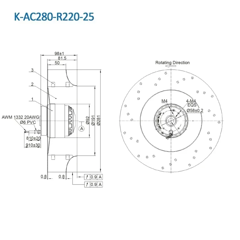280mm Centrifugal K-AC280-R220-25 220V 217W 2576r/min 1010cfm Centrifugal Fan Krubo Brand 280mm Centrifugal K-AC280-R220-25 220V 217W 2576r/min 1010cfm Centrifugal Fan Krubo Brand