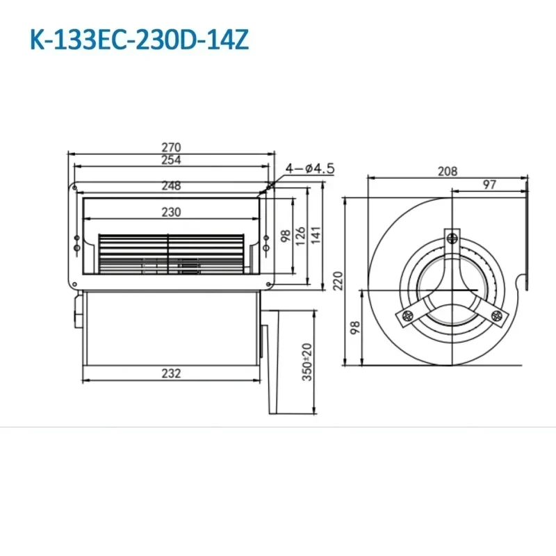 133mm Double Inlet Centrifugal Fan K-133EC-230D-14Z 220V 120W 1400rpm 1000m3/h fan 133mm Double Inlet Centrifugal Fan K-133EC-230D-14Z 220V 120W 1400rpm 1000m3/h fan