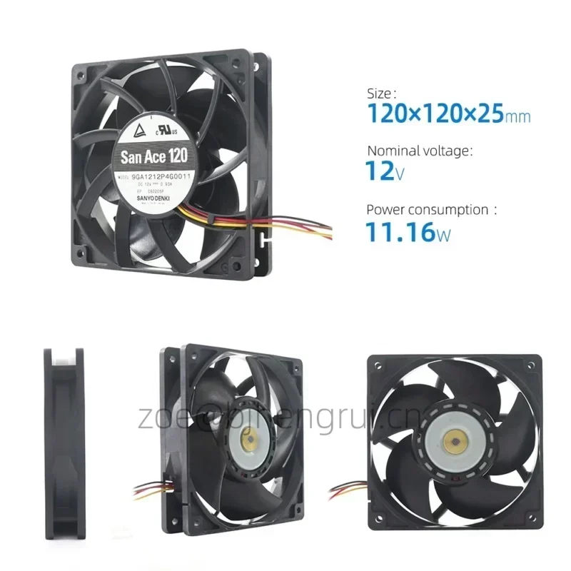 SANYO 9GA1212P4G0011 12V DC 0.93A 11.16W 134CFM 12025 12cm 120x120x25mm 6400RPM DC Axial Fan SANYO 9GA1212P4G0011 12V DC 0.93A 11.16W 134CFM 12025 12cm 120x120x25mm 6400RPM DC Axial Fan