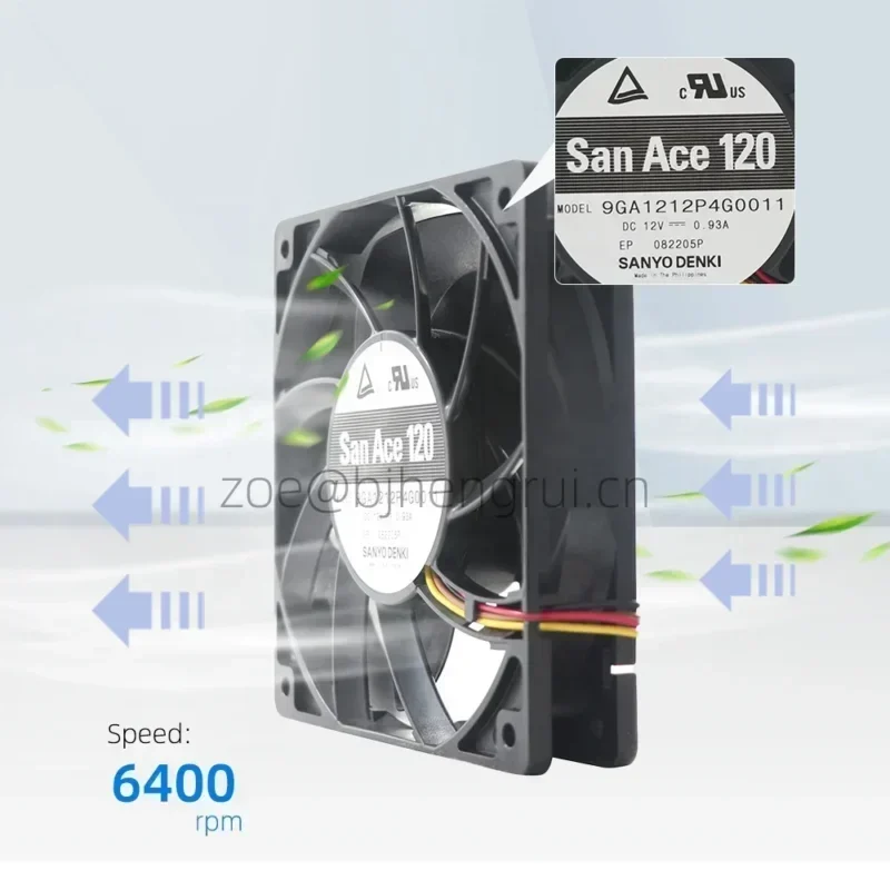 SANYO 9GA1212P4G0011 12V DC 0.93A 11.16W 134CFM 12025 12cm 120x120x25mm 6400RPM DC Axial Fan SANYO 9GA1212P4G0011 12V DC 0.93A 11.16W 134CFM 12025 12cm 120x120x25mm 6400RPM DC Axial Fan