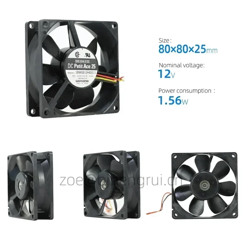 SANYO 109R0812H4D011 8025 80x80x25mm 12V DC 2900RPM 36.4CFM 1.56W Wire Chassis Axial Fan SANYO 109R0812H4D011 8025 80x80x25mm 12V DC 2900RPM 36.4CFM 1.56W Wire Chassis Axial Fan