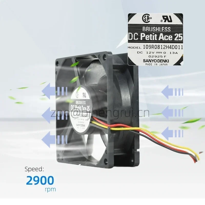 SANYO 109R0812H4D011 8025 80x80x25mm 12V DC 2900RPM 36.4CFM 1.56W Wire Chassis Axial Fan SANYO 109R0812H4D011 8025 80x80x25mm 12V DC 2900RPM 36.4CFM 1.56W Wire Chassis Axial Fan