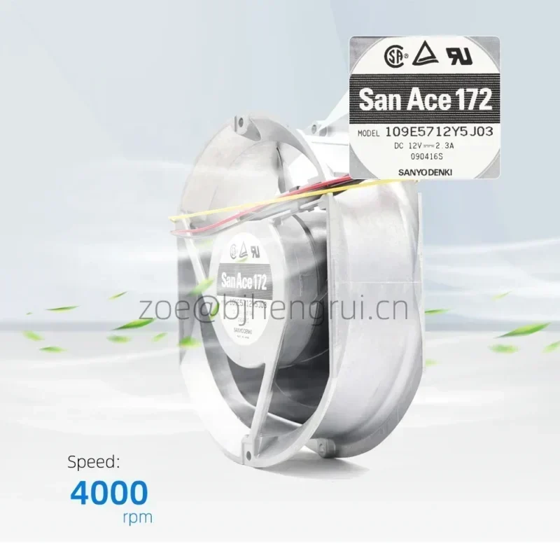 Sanyo Compact Fan 109E5712Y5J03 172x51mm 12V DC 2.3A 27.6W 4000RPM 300CFM Chassis Axial Fan Sanyo Compact Fan 109E5712Y5J03 172x51mm 12V DC 2.3A 27.6W 4000RPM 300CFM Chassis Axial Fan
