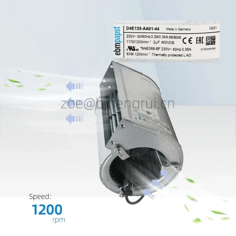 ebmpapst D4E133-AA01-44 230V AC 66W 0.29A 1170RPM Double Inlet Petroleum Equipment Centrifugal Fan ebmpapst D4E133-AA01-44 230V AC 66W 0.29A 1170RPM Double Inlet Petroleum Equipment Centrifugal Fan