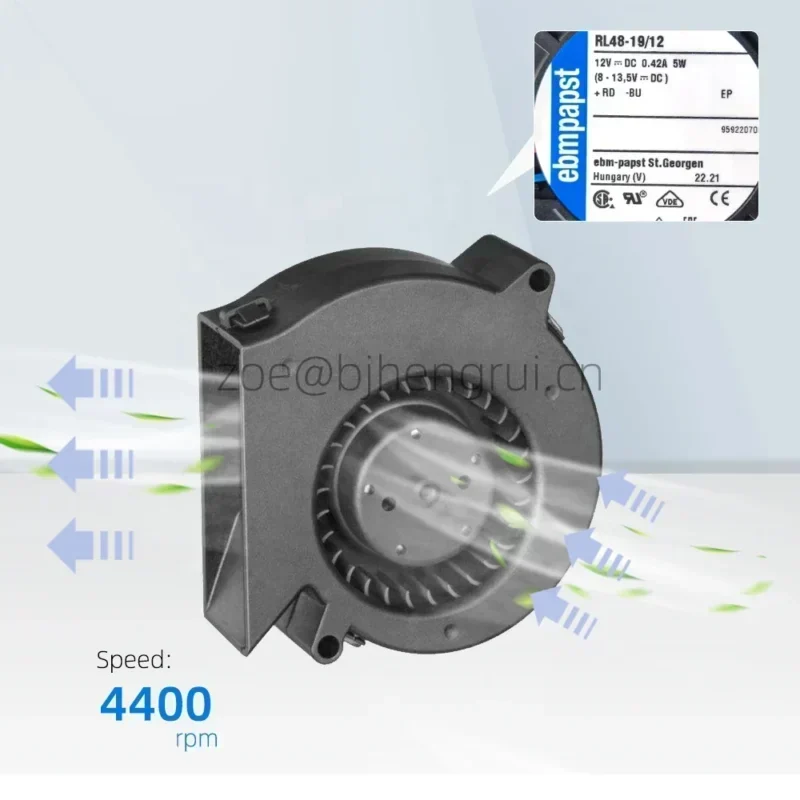 ebmpapst RL48-19/12 12V DC 4.6W 16.5CFM 5.7A 4400RPM CPU Computer Turbo Blower Centrifugal Fan ebmpapst RL48-19/12 12V DC 4.6W 16.5CFM 5.7A 4400RPM CPU Computer Turbo Blower Centrifugal Fan