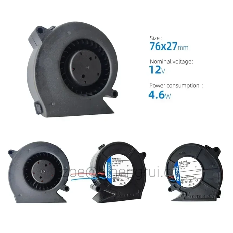 ebmpapst RL48-19/12 12V DC 4.6W 16.5CFM 5.7A 4400RPM CPU Computer Turbo Blower Centrifugal Fan ebmpapst RL48-19/12 12V DC 4.6W 16.5CFM 5.7A 4400RPM CPU Computer Turbo Blower Centrifugal Fan