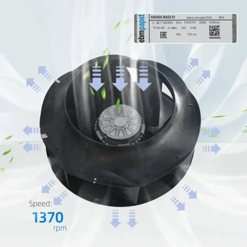 ebmpapst R4D500-RA03-01 230V/400V AC 1520W 1370RPM Motorized Impeller Centrifugal Fan ebmpapst R4D500-RA03-01 230V/400V AC 1520W 1370RPM Motorized Impeller Centrifugal Fan