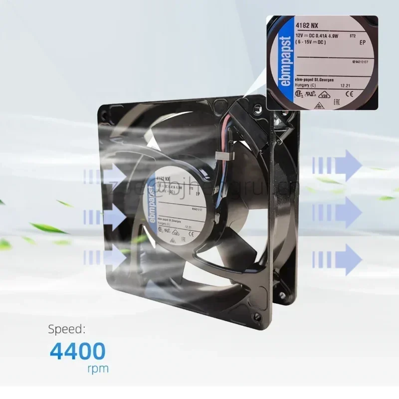 ebmpapst 4182Nx 12V DC 5.7A 4.9W 49dBA 3200RPM 106 CFM IP20 Locked Rotor Sensor Axial Fan ebmpapst 4182Nx 12V DC 5.7A 4.9W 49dBA 3200RPM 106 CFM IP20 Locked Rotor Sensor Axial Fan