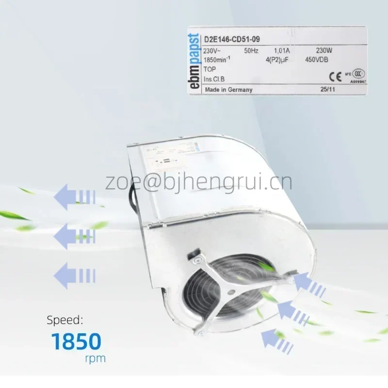 ebmpapst D2E146-CD51-09 230V AC 146mm 230W 1850 R/min 1.01A Double Inlet Centrifugal Fan ebmpapst D2E146-CD51-09 230V AC 146mm 230W 1850 R/min 1.01A Double Inlet Centrifugal Fan