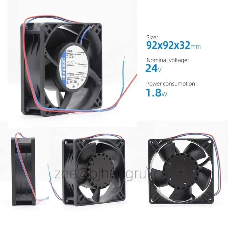 ebmpapst 3314NN 24V DC 9cm 92x92x32mm 9232 47CFM 1.8W 35dBA 2650RPM Axial Fans ebmpapst 3314NN 24V DC 9cm 92x92x32mm 9232 47CFM 1.8W 35dBA 2650RPM Axial Fans