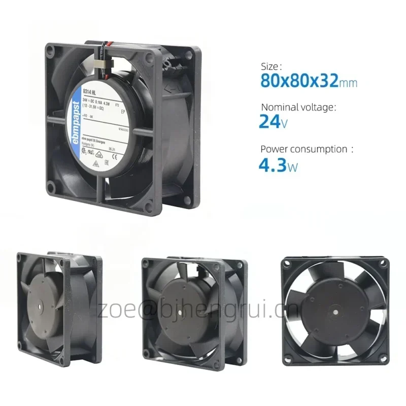 ebmpapst 8314HL 24V DC 8cm 80x80x32mm 39.4CFM 4.3W 8032 4200RPM CNC Machining Compact Axial Fan ebmpapst 8314HL 24V DC 8cm 80x80x32mm 39.4CFM 4.3W 8032 4200RPM CNC Machining Compact Axial Fan