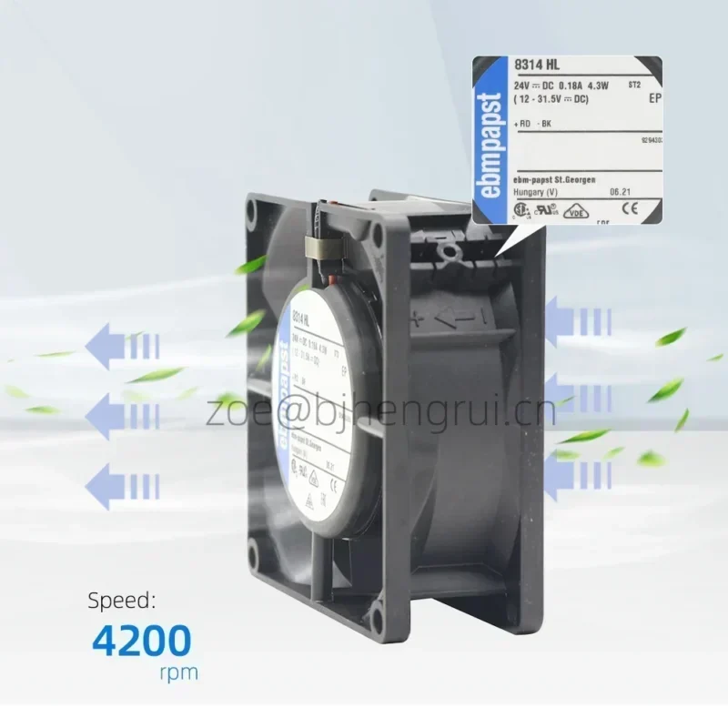 ebmpapst 8314HL 24V DC 8cm 80x80x32mm 39.4CFM 4.3W 8032 4200RPM CNC Machining Compact Axial Fan ebmpapst 8314HL 24V DC 8cm 80x80x32mm 39.4CFM 4.3W 8032 4200RPM CNC Machining Compact Axial Fan