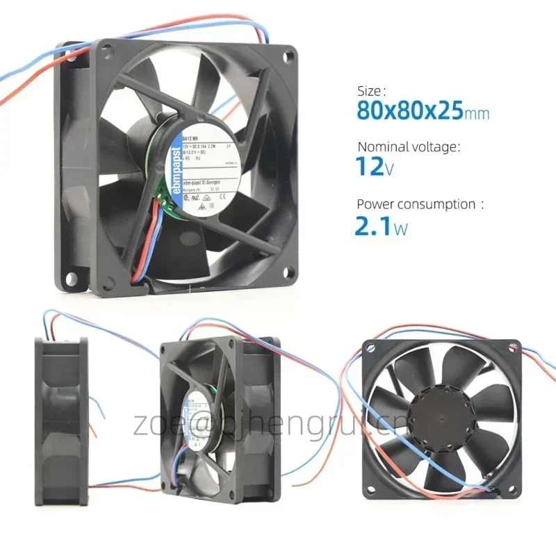 ebmpapst 8412NH 12V DC 46.5CFM 2.2W 37dBA 80x80x25mm 8025 8cm Axial Fan ebmpapst 8412NH 12V DC 46.5CFM 2.2W 37dBA 80x80x25mm 8025 8cm Axial Fan