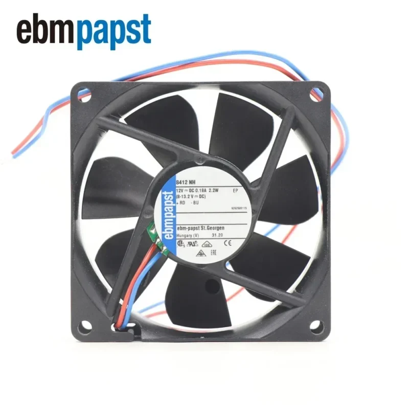 ebmpapst 8412NH 12V DC 46.5CFM 2.2W 37dBA 80x80x25mm 8025 8cm Axial Fan
