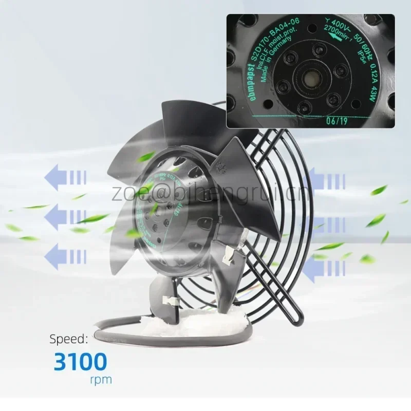 ebmpapst S2D170-BA04-06 230/400V AC 0.23A 45W 2750RPM IP54 170mm Rail Traffic Axial Fan ebmpapst S2D170-BA04-06 230/400V AC 0.23A 45W 2750RPM IP54 170mm Rail Traffic Axial Fan