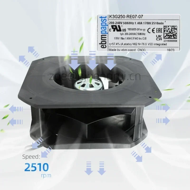 ebmpapst K3G250-RE07-07 230V AC 1.4A 170W 2510RPM EC Module Bracket Siemens Servo Spindle Motor Centrifugal Fan ebmpapst K3G250-RE07-07 230V AC 1.4A 170W 2510RPM EC Module Bracket Siemens Servo Spindle Motor Centrifugal Fan