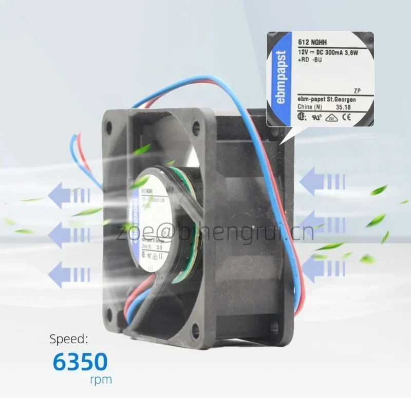 ebmpapst 612NGHH 12V 6CM 6025 60 x 60 x 25mm 56m3/h 6850rpm 3.8W 0.15A Small Axial Fan ebmpapst 612NGHH 12V 6CM 6025 60 x 60 x 25mm 56m3/h 6850rpm 3.8W 0.15A Small Axial Fan