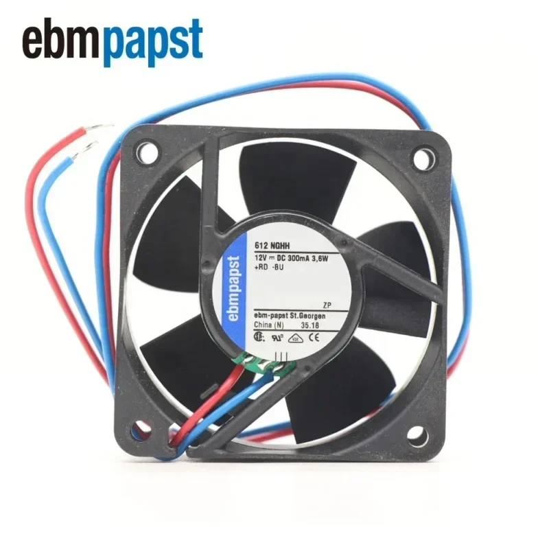 ebmpapst 612NGHH 12V 6CM 6025 60 x 60 x 25mm 56m3/h 6850rpm 3.8W 0.15A Small Axial Fan
