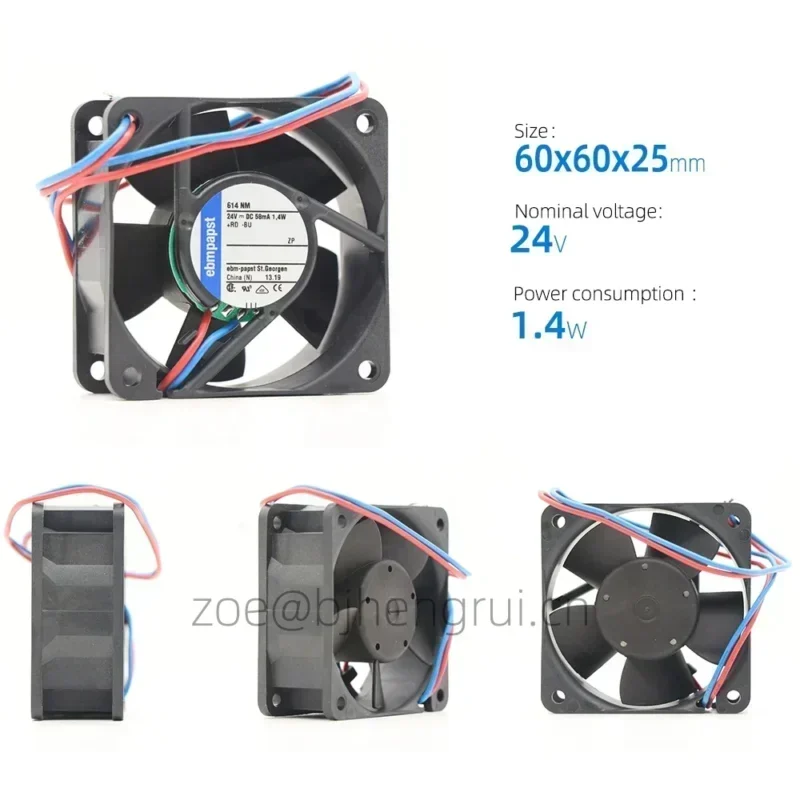 ebmpapst 614NM 60x60x25mm 6cm 24 V DC 1.3W 35m3/h 4100rpm Axial Fan ebmpapst 614NM 60x60x25mm 6cm 24 V DC 1.3W 35m3/h 4100rpm Axial Fan