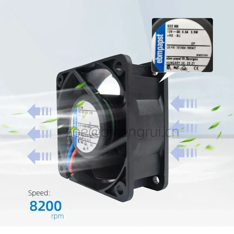 ebmpapst 622HH 60 x60x 25mm 12 V DC 56m3/h 8200rpm 12V DC 0.295A 3.5W High End Equipment Axial Fan ebmpapst 622HH 60 x60x 25mm 12 V DC 56m3/h 8200rpm 12V DC 0.295A 3.5W High End Equipment Axial Fan