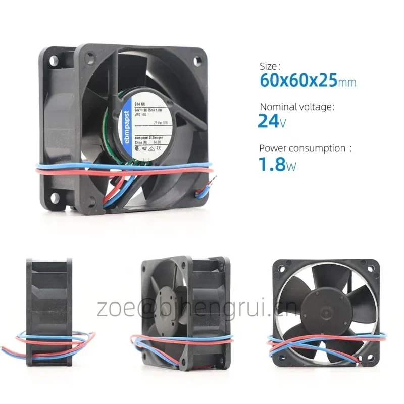 ebmpapst 614NN 60x60x25mm 6cm 24V DC 1.8W 42m3/h 5100RPM 75mA 6cm Drive Module Small Axial Fan ebmpapst 614NN 60x60x25mm 6cm 24V DC 1.8W 42m3/h 5100RPM 75mA 6cm Drive Module Small Axial Fan