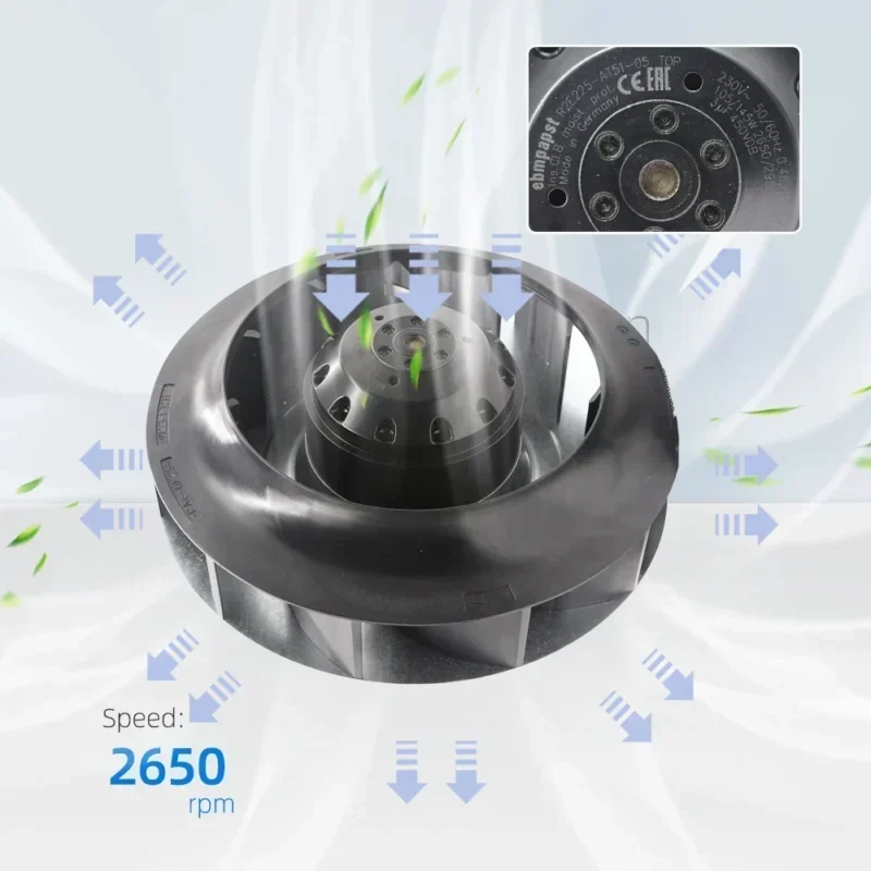 ebmpapst R2E225-AT51-05 225x225x88mm 105W 230V AC 2650RPM Centrifugal Fan ebmpapst R2E225-AT51-05 225x225x88mm 105W 230V AC 2650RPM Centrifugal Fan