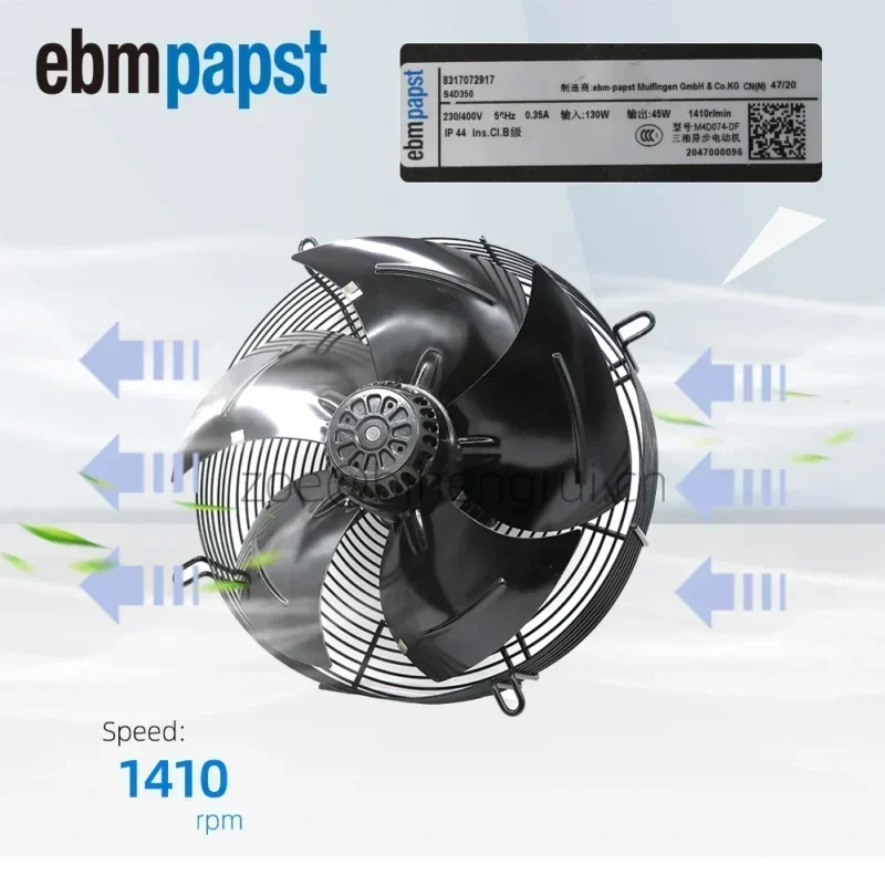 ebmpapst S4D350-8317072917 422x422x121mm 400V AC 130W 1410rpm 0.35A Axial Fan ebmpapst S4D350-8317072917 422x422x121mm 400V AC 130W 1410rpm 0.35A Axial Fan