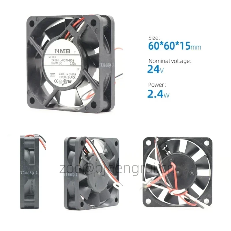 NMB 2406KL-05W-B59 60x60x15mm 24VDC 2.4W 4600rpm 0.1A 18.3CFM Axial Fan NMB 2406KL-05W-B59 60x60x15mm 24VDC 2.4W 4600rpm 0.1A 18.3CFM Axial Fan