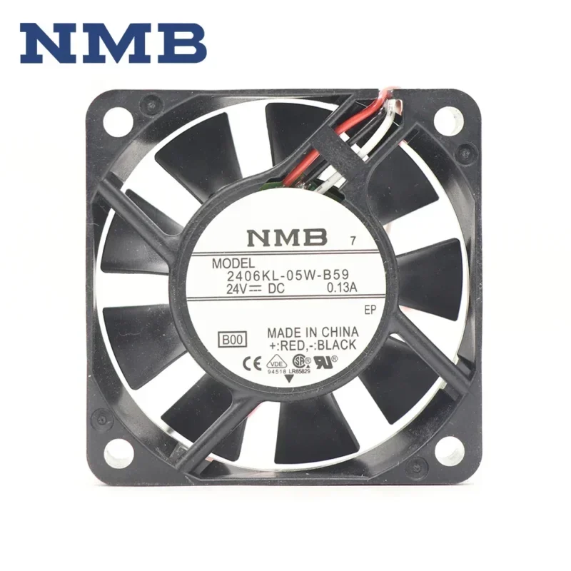 NMB 2406KL-05W-B59 60x60x15mm 24VDC 2.4W 4600rpm 0.1A 18.3CFM Axial Fan