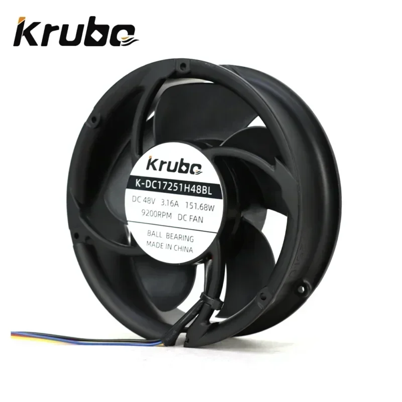 Krubo K-DC17251H48BL 172x172x51mm 48V 3.16A 9200RPM 151.68W 545.1CFM Compact Fan Axial Fan Fan Krubo K-DC17251H48BL 172x172x51mm 48V 3.16A 9200RPM 151.68W 545.1CFM Compact Fan Axial Fan Fan