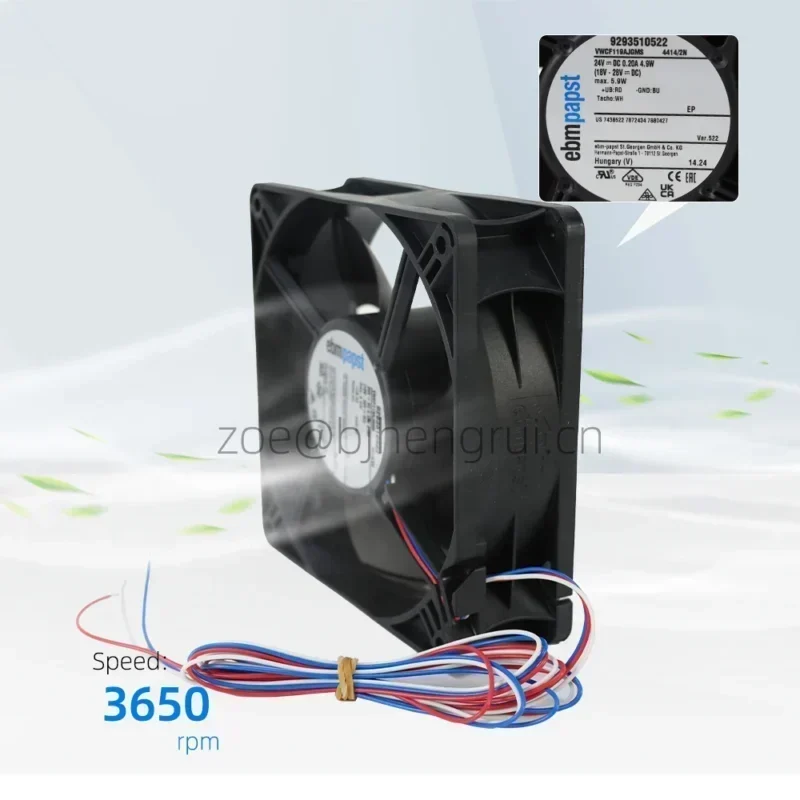 ebmpapst 4414/2N-522 DC 119x119x38mm 24V DC 3650rpm 205m³/h Axial Fan 9293510522 ebmpapst 4414/2N-522 DC 119x119x38mm 24V DC 3650rpm 205m³/h Axial Fan 9293510522