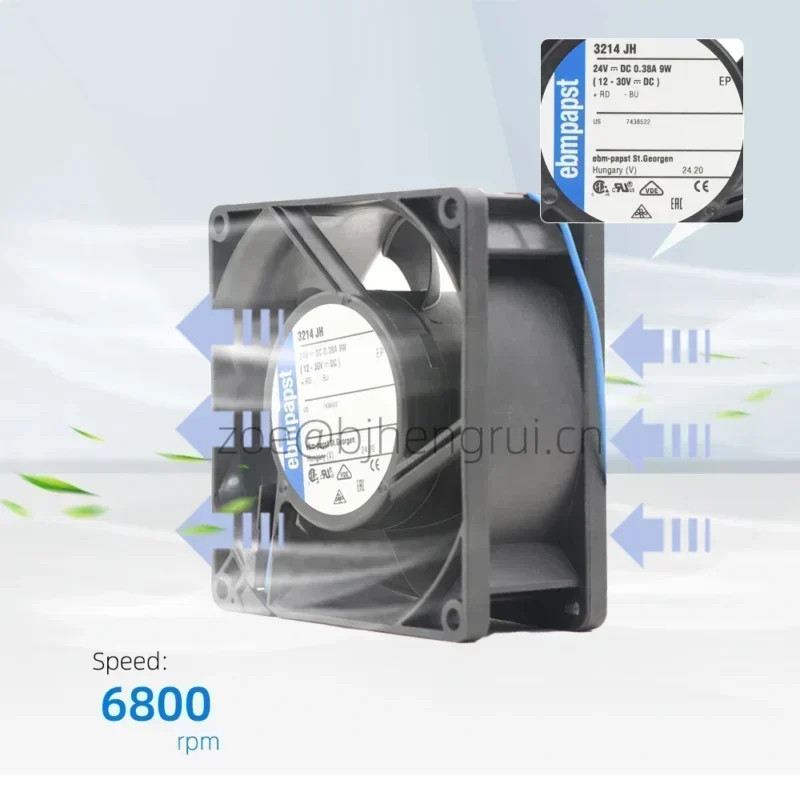 ebmpapst 3214JH 24VDC 92x 92x38mm 9cm 146m3/h 6800RPM Battery Module Telecom Equipment Axial Fan 3214JH4 ebmpapst 3214JH 24VDC 92x 92x38mm 9cm 146m3/h 6800RPM Battery Module Telecom Equipment Axial Fan 3214JH4