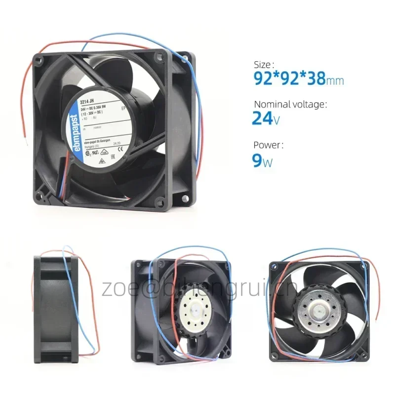 ebmpapst 3214JH 24VDC 92x 92x38mm 9cm 146m3/h 6800RPM Battery Module Telecom Equipment Axial Fan 3214JH4 ebmpapst 3214JH 24VDC 92x 92x38mm 9cm 146m3/h 6800RPM Battery Module Telecom Equipment Axial Fan 3214JH4
